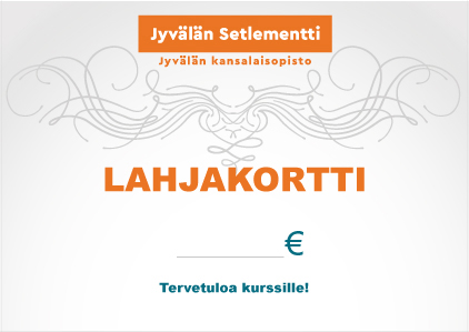 Kuva Jyvälän Setlementin lahjakortista.
